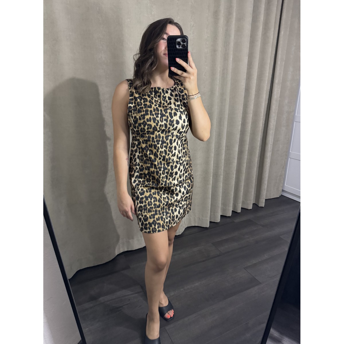 LEOPAR DESENLİ MİNİ ELBİSE