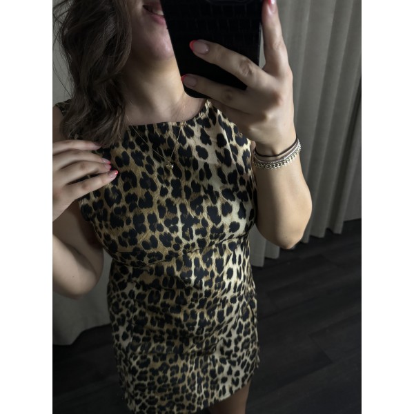 LEOPAR DESENLİ MİNİ ELBİSE