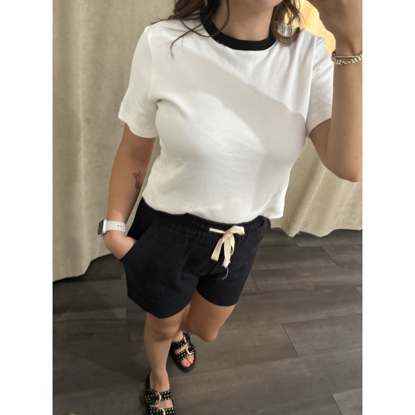 Mad Yaka Detay Beyaz Basıc Tshirt