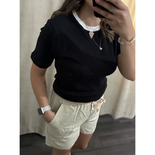 Mad Yaka Detay Siyah Basıc Tshirt